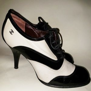Chanel Lace Up Spectator Pump Black White Shoes
